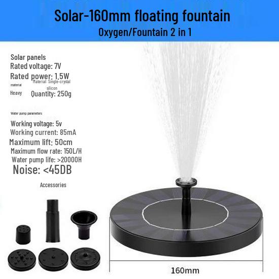 New Round Solar Bird Bath Fountain with Floating Pump and Light