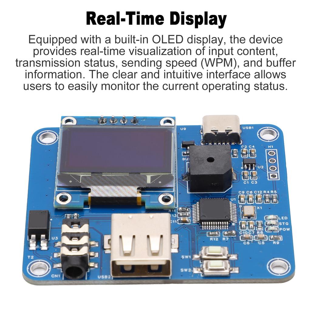 CW Practice Keyboard with OLED Display and USB Interface, Morse Code Keyer for Training