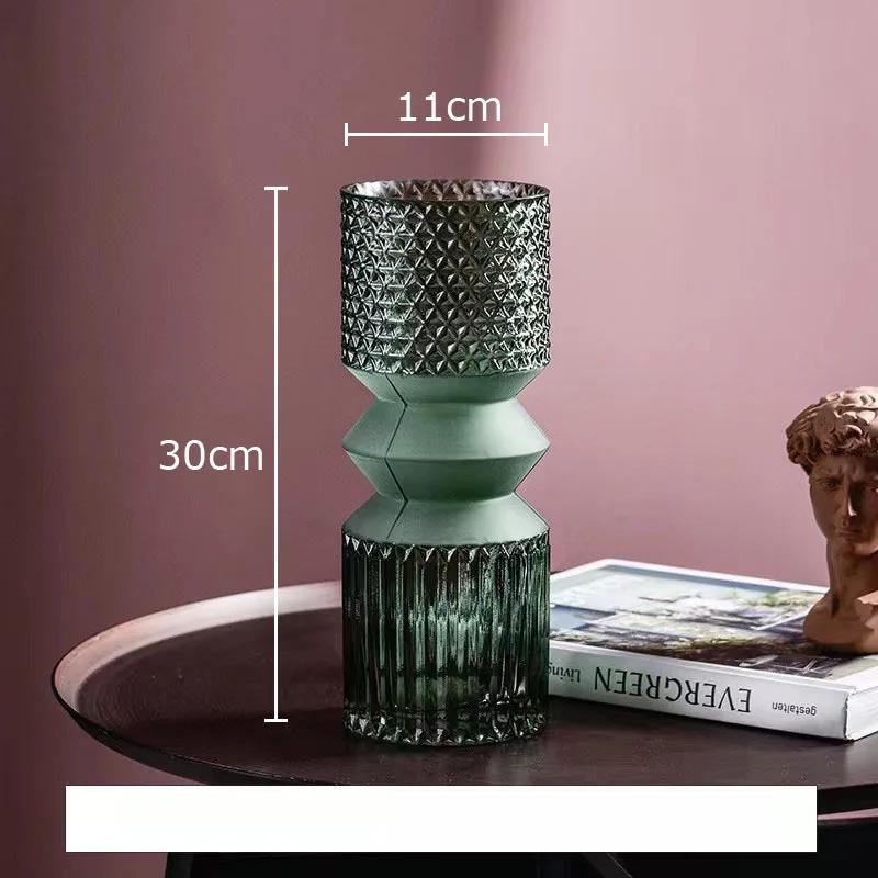 Green Relief Glass Vase Hydroponics Flower Pots Desk Decoration Flowers Arrangement Crafts Floral Vases Room Aesthetic Decor