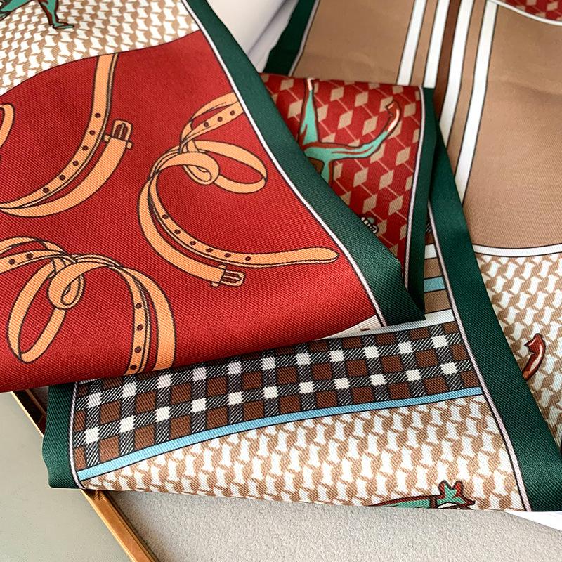 Bufanda Retro Delgada y Estrecha de Seda Simulada Bufanda de Punta Decorativa para Mujer Atar Bolso Cinturón para el Cabello Cinta Bufanda