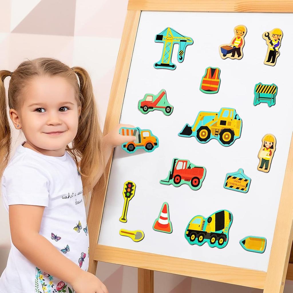 Construction Site Fridge Magnets for Toddlers, 50 PCS Refrigerator Magnets for Kids, Create a Scene Magnetic Play Sticker Book Travel Game