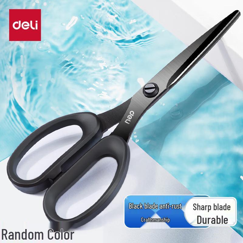 Deli Black Blade Non-Stick Large Scissors for Kitchen, Office, Handmade Paper Cutting, Rust-Proof Stainless Steel.