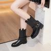 First-layer Cowhide Knight Boots 2025 Autumn and Winter Medium Tube Thin Boots Thick-soled Velvet Locomotive Martin Boots