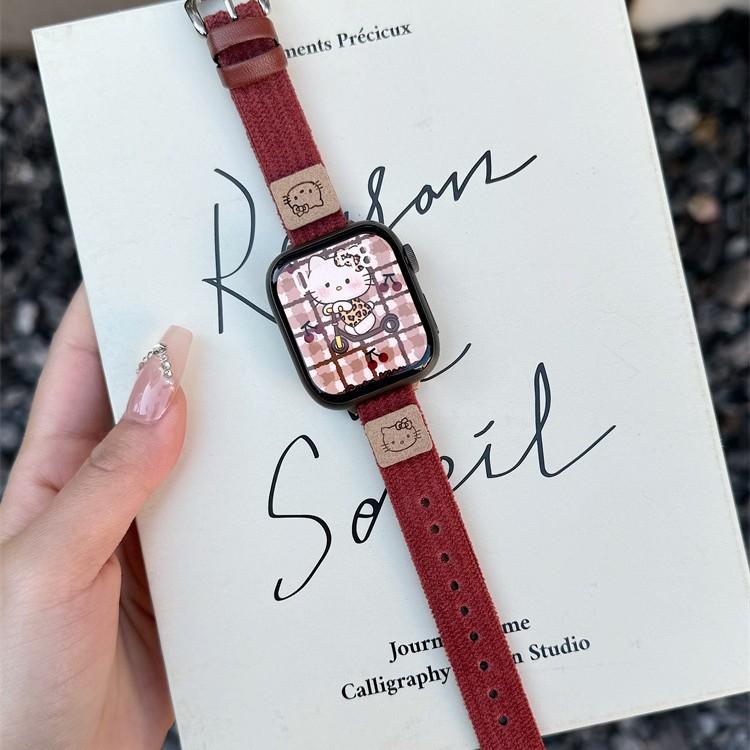 Suitable For S10 Generation Applewatch Apple Watch Iwatch98765Se Cute Kt Cat Corduroy Strap