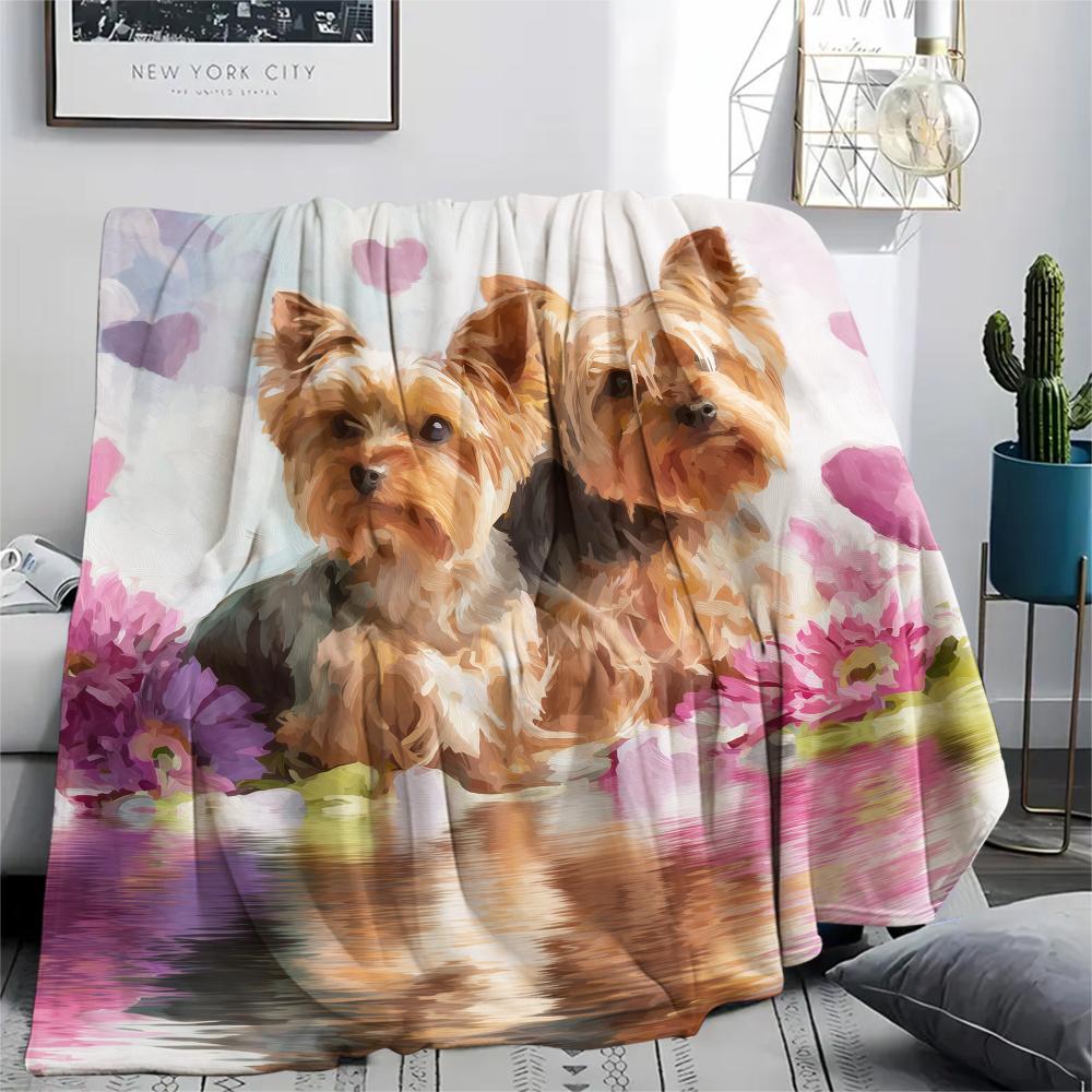 

Pink Yorkshire Terrier pattern Flannel Blanket, High quality Comfortable for All Seasons, Home Decor, Warmth and Comfort, Perfect for Gifts. 80cm x 120cm