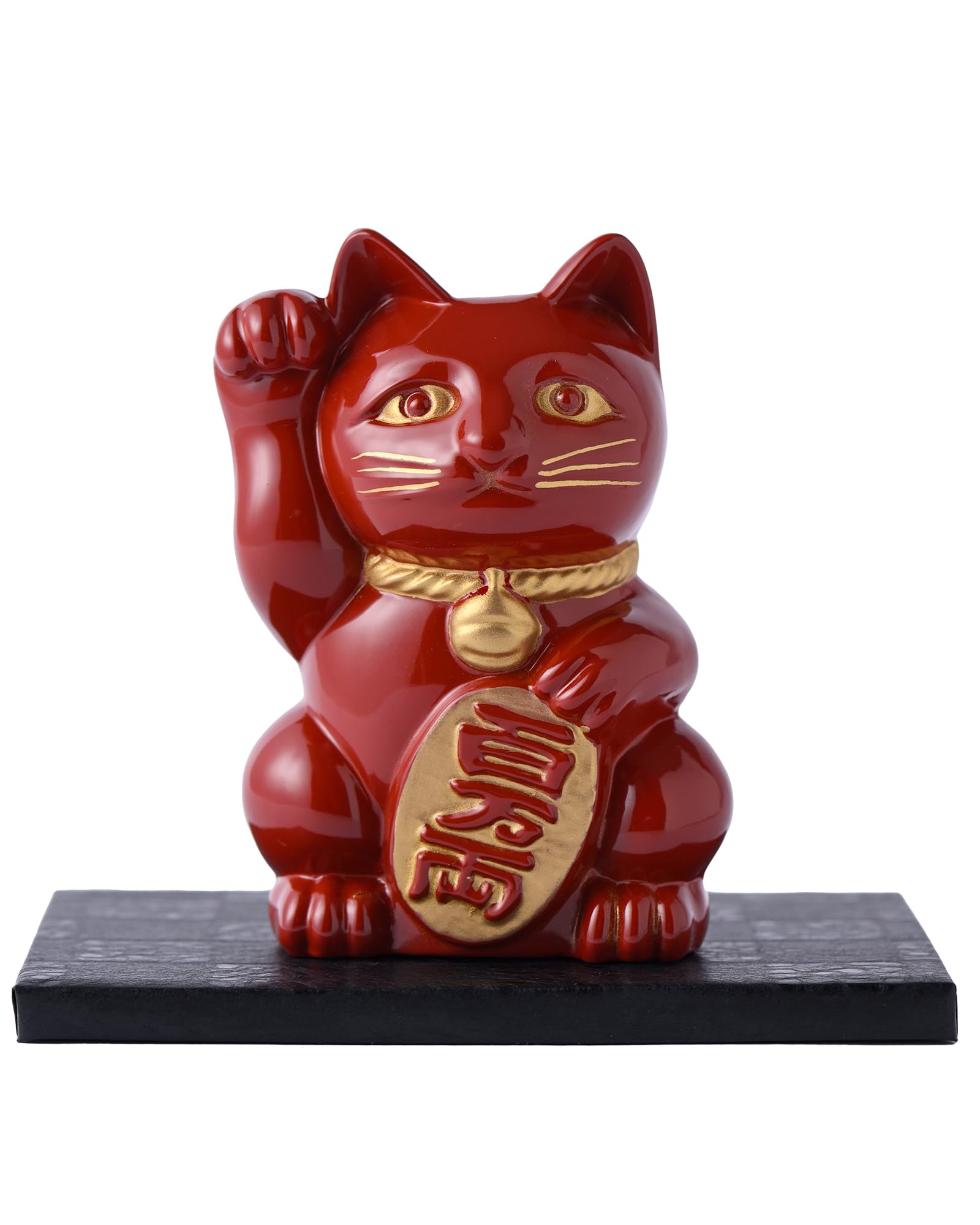 

Gingado Maneki Neko (Lucky Cat) - Red Lacquer, Right Paw Raised, Metal, Lucky Cat, Good Luck, Feng Shui Figurine, Takaoka Copperware (Maneki Neko RE)