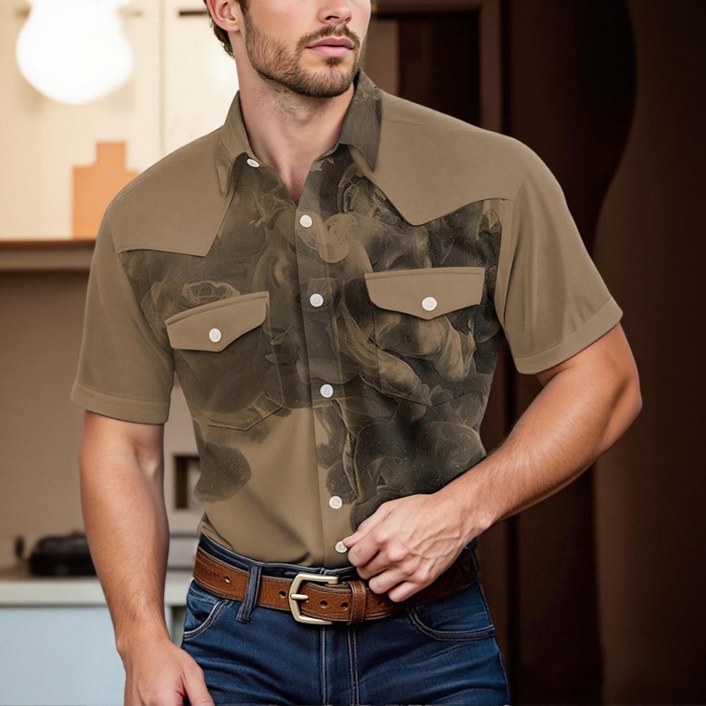 Men'S Fashionable Lapel And Shoulder Length Short Sleeved Casual Top