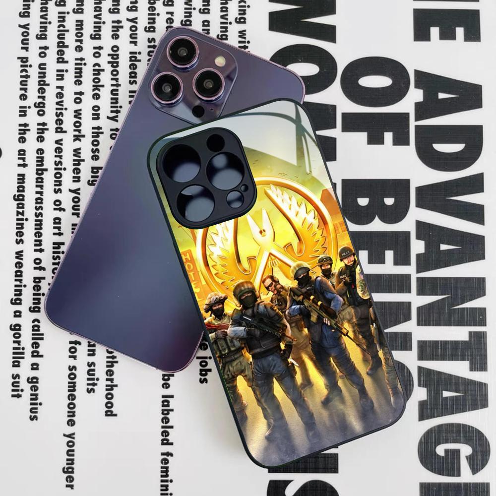 Game C-Counter-Strike CS2 Phone Case for Iphone 16 15 14 12 11 13 Pro Max Mini 8 X Xr Xs Puls Black Glass Cover