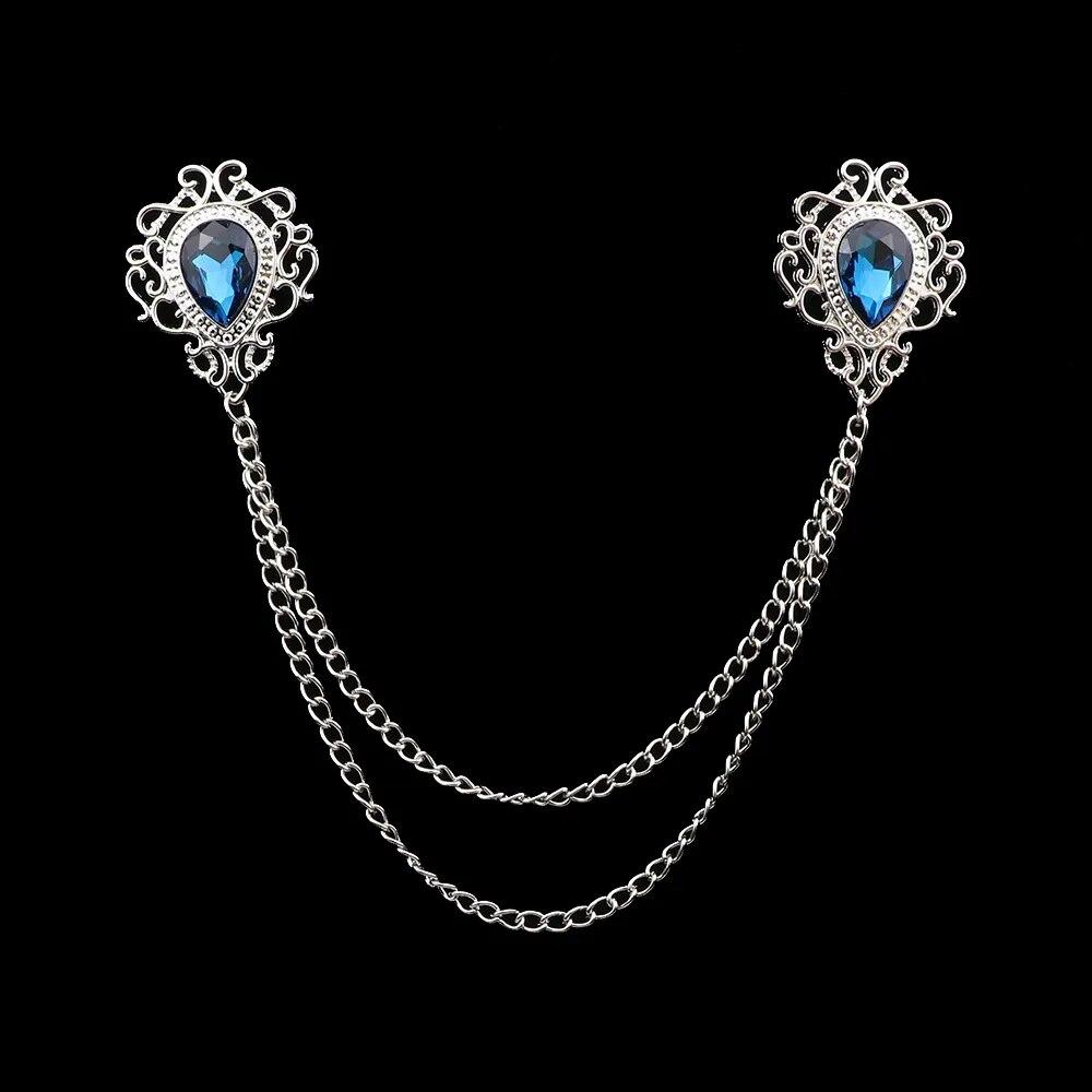 

Брошь со стразами в стиле ретро, ​​костюмная рубашка, цепочка с кисточками, булавка на лацкане, женские и мужские украшения, сплав, брошь на воротнике