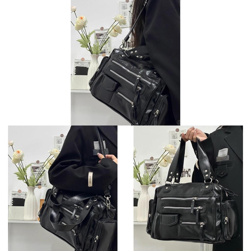 Punk Style Large Capacity Tote Bag With Zipper Closure For Daily Use