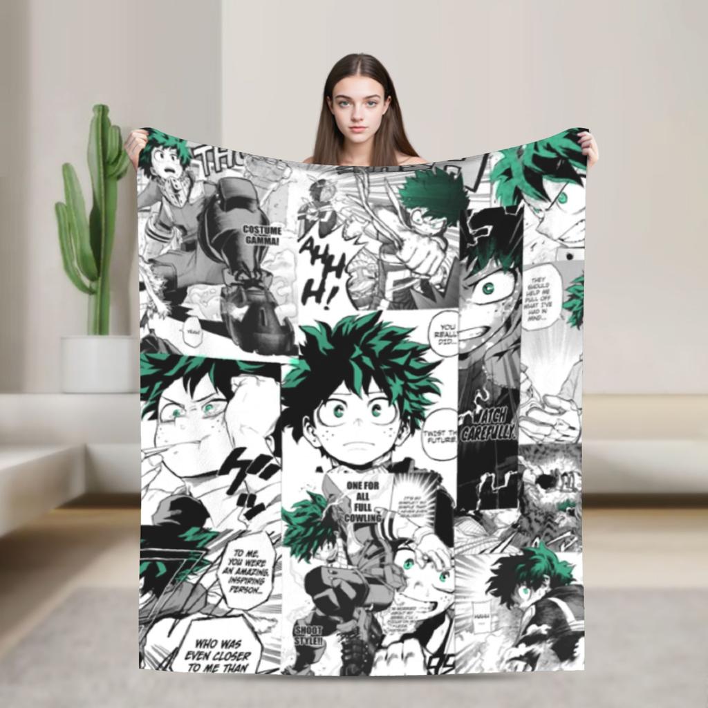 My Hero Academia Deku Izuku Knitted Blanket Coral Fleece Plush Super Warm Throw Blankets for Airplane Travel Bed Rug