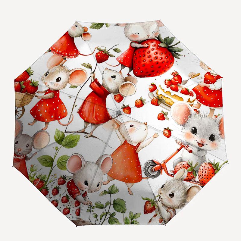 

1PC Mouse and Strawberry Umbrella-8-Rib Reinforced, Automatic Open, Lightweight & Durable, Fashion Accessory for Outdoor, Beach L0328