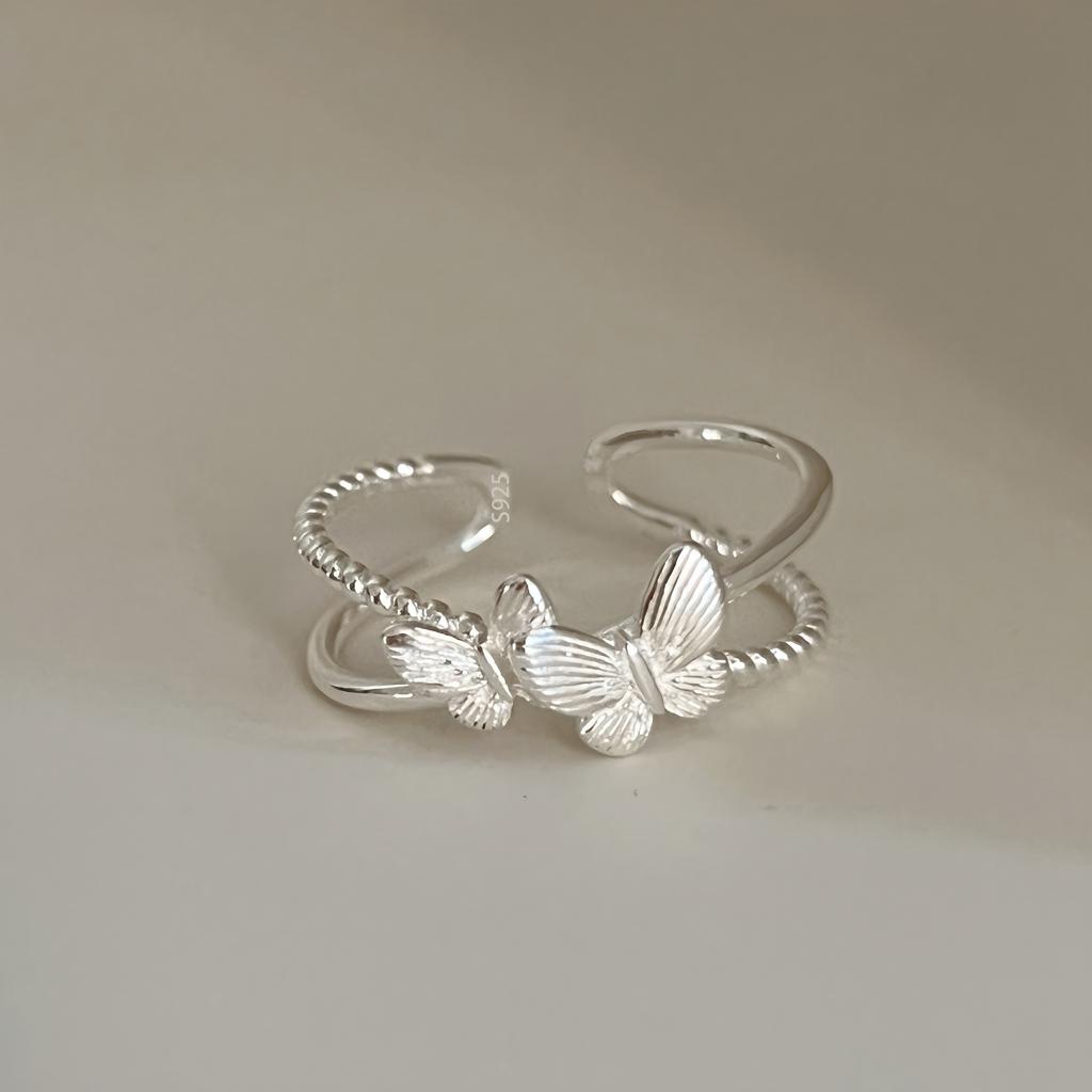 PANJBJ 925 Silver Frosting Geometry Ring for Women Wide Texture Versatile Handmade Ins Jewelry Gift
