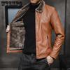 Autumn and Winter Men's Thick Leather Jacket Fashion Windproof Warm Jacket Men's Motorcycle Jacket Bomber Jacket Lapel Top