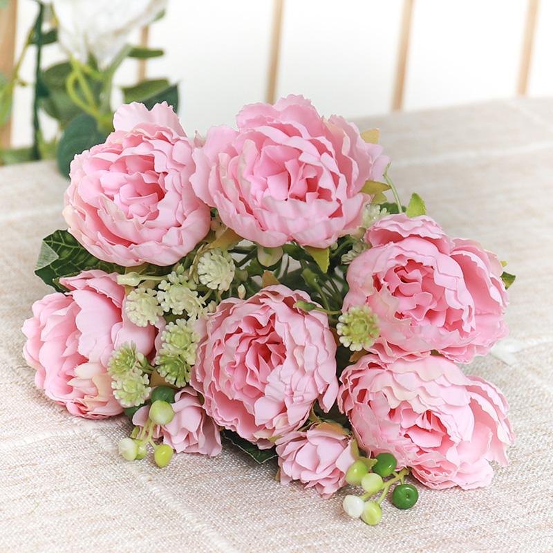 Artificial Flowers Decor 7 Heads Silk Peony Rose Hydrangea Bouquet Home Christmas Party Decorations Wedding Bride Fake Flowers