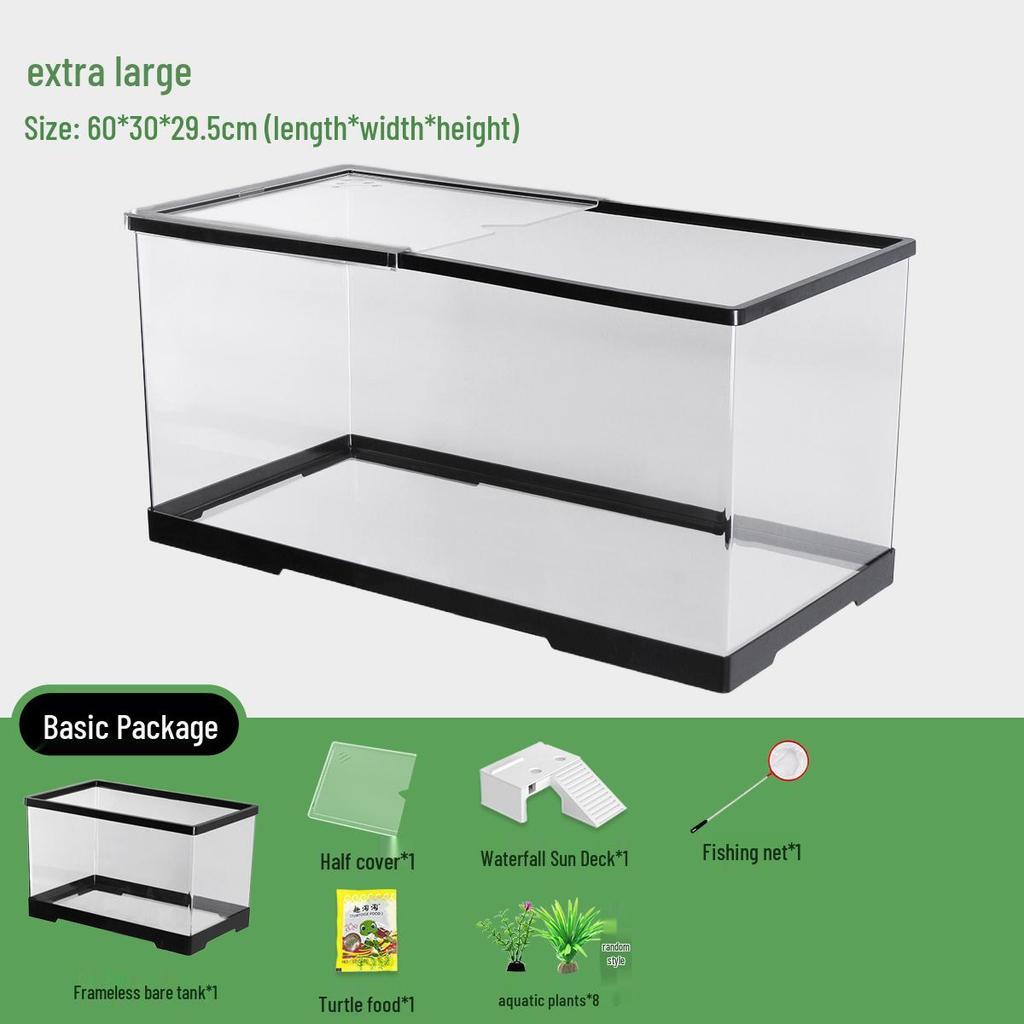 Acvariu Compact pentru Broaște Țestoase cu Platformă de Soare - Habitat Elegant de Birou cu Capac pentru Afișare Ecologică în Sufragerie