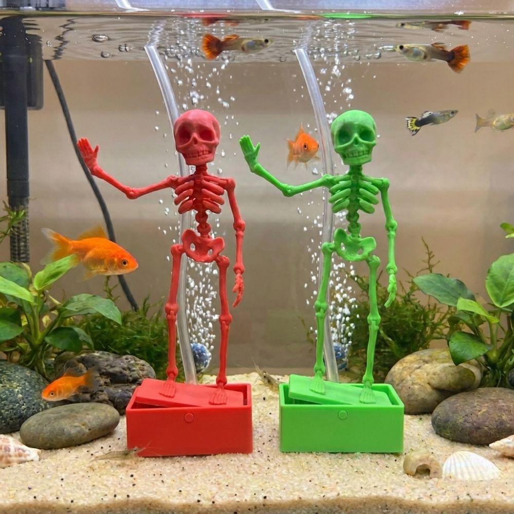 with Suction Base Dancing Skeleton Aquarium Bubbler Wiggling Skeleton Ornament Aquatic Landscaping