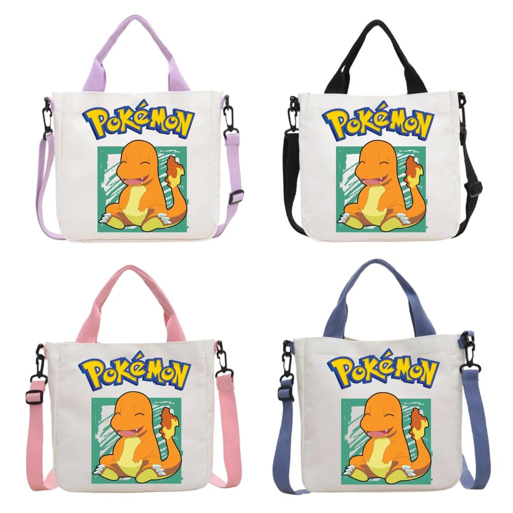 Pokemon Canvas Crossbody Bag Pikachu Cartoon Pattern Print Handbag Fashion Portable Large Capacity Travel Shopping Storage Kid Friendly Entertaining