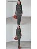 European Style Elegant Round Neck Long Sleeve Slim Fit Bodycon Dress