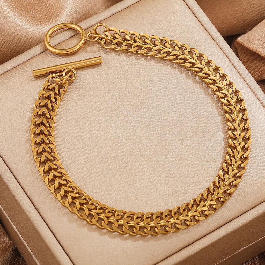 Stainless Steel Hip-Hop Figaro Chain Multi-Layer Necklace & Bracelet Set with OT Toggle Clasp