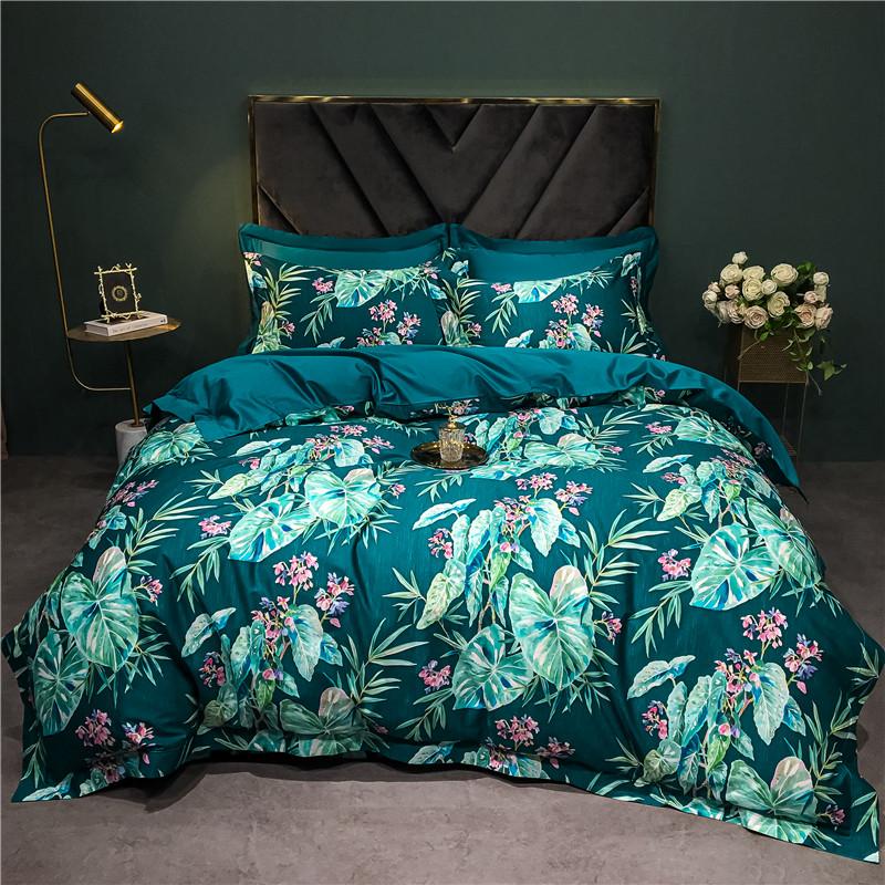 140TC Egyptian Coton Floral Bird Printing Beding Set, Soft Duvet Cover, Bed Shet, Pilowcases, American Style, High-End Premium 4Pcs