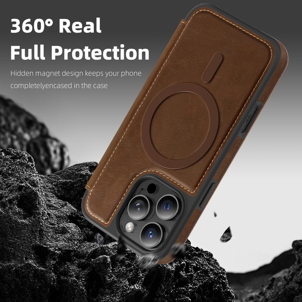For iPhone 15 Pro Case Compatible with MagSafe RFID Blocking Card Holder Leather Phone Cover
