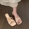 Medium heel temperament silver bow cool slippers women's outer wear with skirt fairy sandals