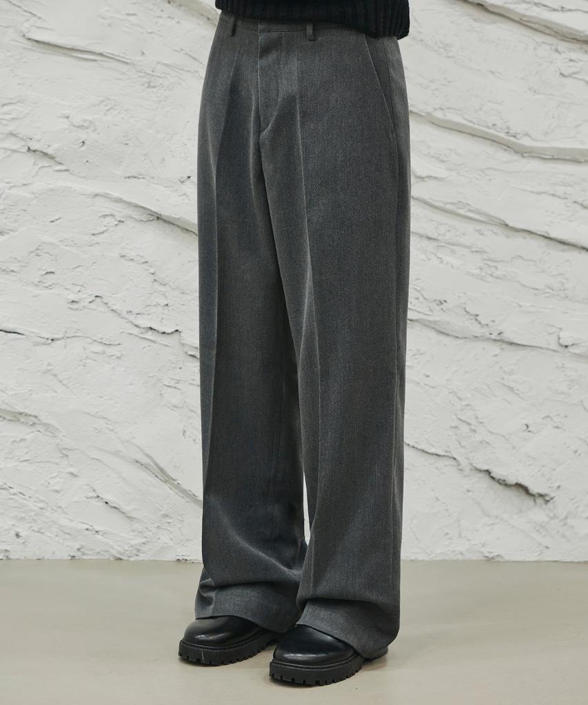 SIGNATURE Wool-Like No-Tuck Wide-Fit Slacks [Gray]
