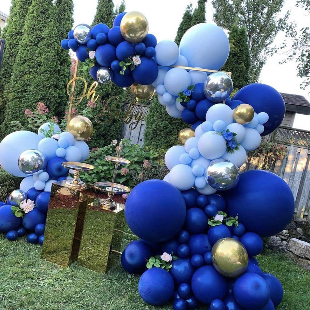Unisun 2nd Baby Boy Birthday Decorations, set di decorazioni blu per feste con striscioni di buon compleanno, palloncini bianchi e blu con coriandoli in alluminio per feste di compleanno di 2 anni