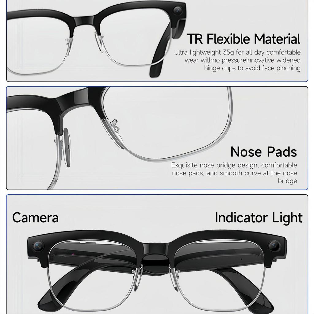 Smart Glasses W630T: AI-Enhanced Chat, Real-time Voice Translation, Photo & Video Recording