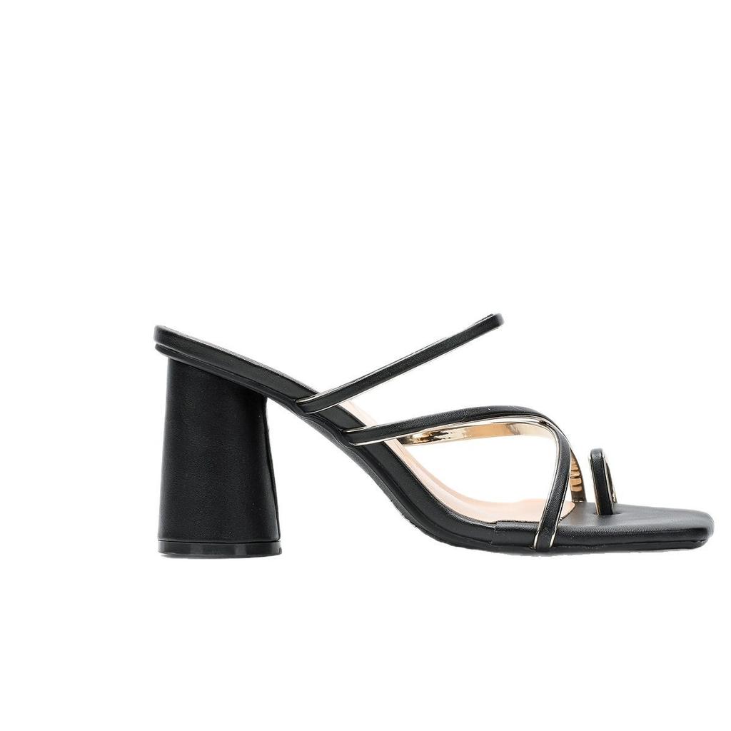 Sandales d'été polyvalentes à talons carrés simples pour femmes, à lanières ouvertes sur les orteils, pour les vacances à la plage