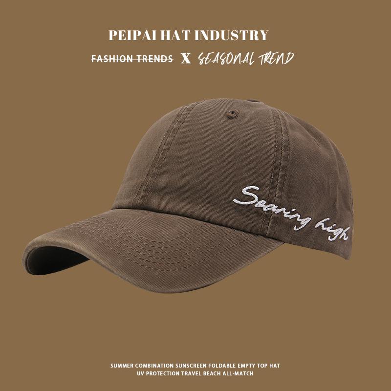 

New big head side embroidered letters washed cap versatile curved brim hat regular size