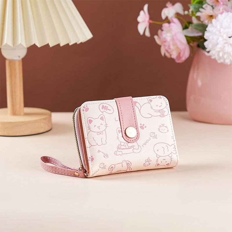 Japanese Cute Cat Pattern Wallet Simple Multi-Functional Short Wallet For Women