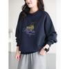 2025 Autumn Women's Cotton Round Neck Printed Casual Loose Slimming Long Sleeve Hoodie Top