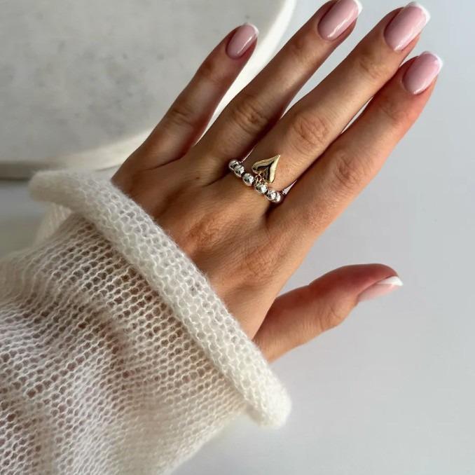 Stainless Steel Heart Ring for Women - Personalized Versatile Beaded Elastic Ring