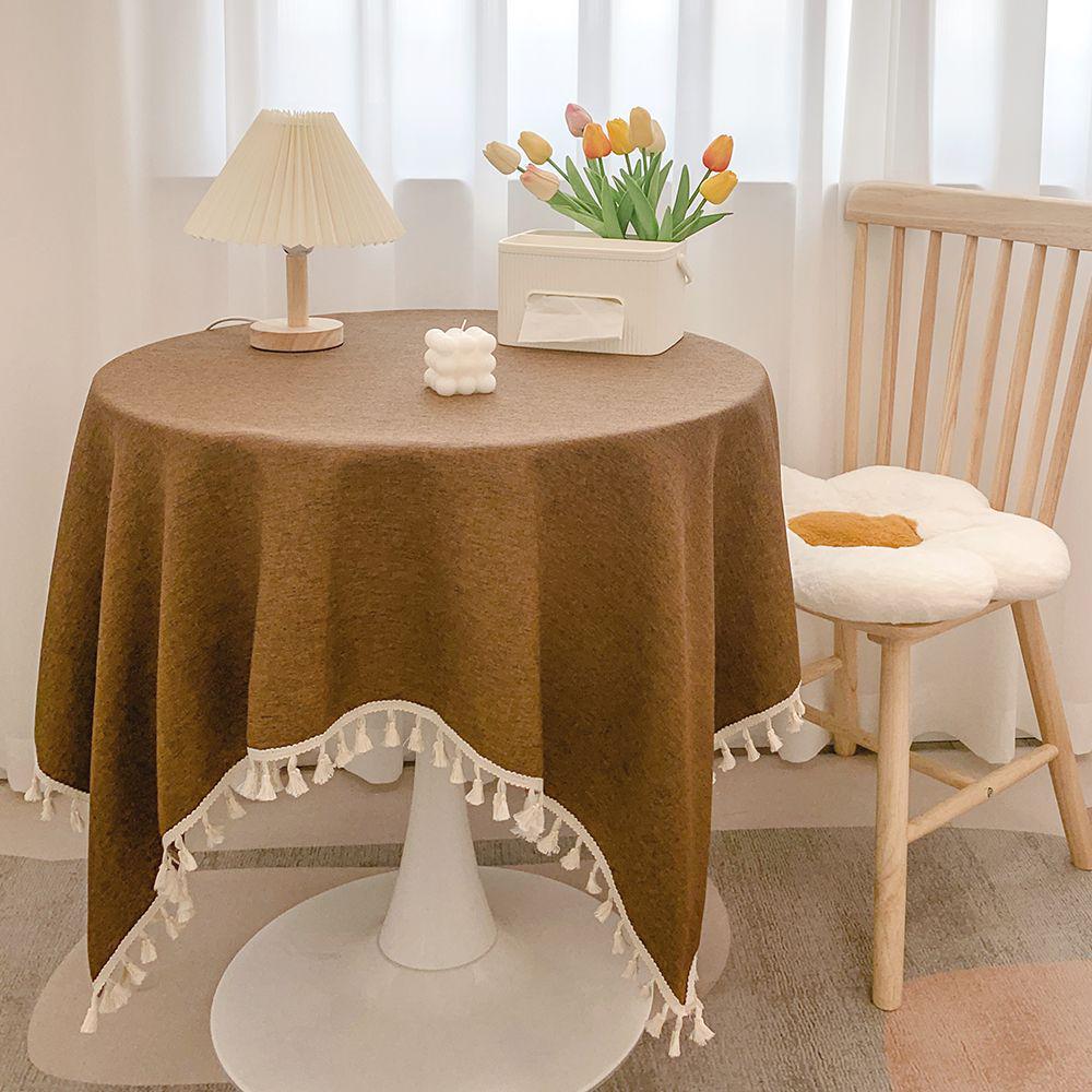 Japanese Tassel Cotton Linen Tablecloth - Stylish and Fresh Decoration for Round Coffee or Dining Tables