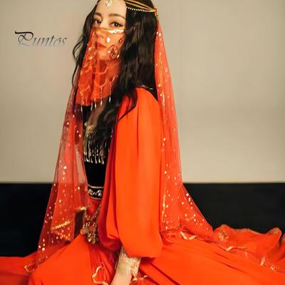 Performance Veil See-through Mesh Sequin And Bead Decor Belly Dance Tribal Face Veil Retro Chinese Style Hanfu Prop Halloween Costume Accessory