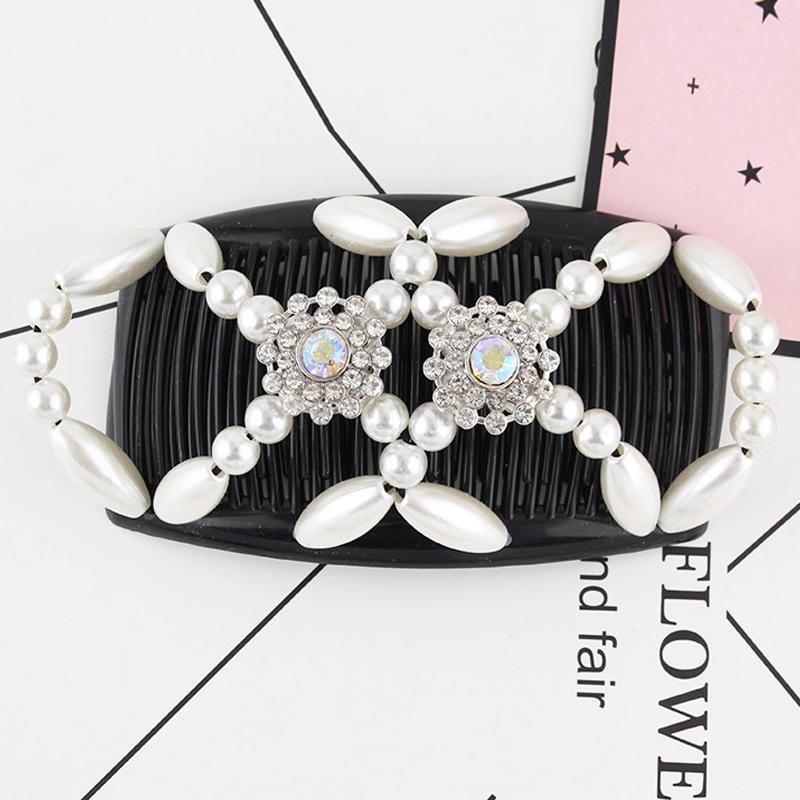 Women DIY Hair Accessories Pearl Beaded Elastic Hair Claw Hairpin Magic Comb Up-Do Hairstyle Bun Maker Tool Ponytail Hairdo Wolf
