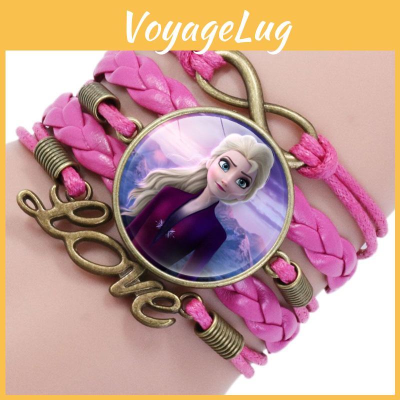 Elsa Princess Time Gem Multilayer Bracelet Cartoon Pink Woven Bracelet For Kids