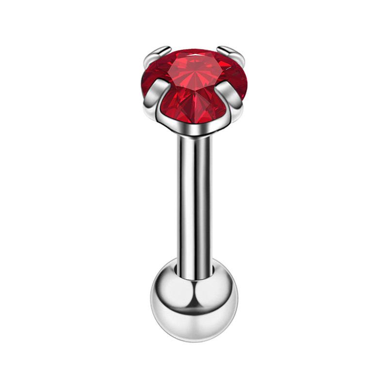 Stainless Steel Cubic Zirconia Stud Earrings - Round Four-Claw Cartilage Piercing Jewelry