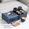 Elegant Portable Ceramic Tea Set with Wooden Tray: 1 Teapot & 4 Cups for Outdoor Adventures