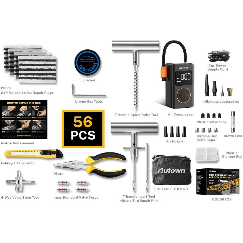 

Ремонтный комплект для проколотых шин с компрессором, 54 детали, для автомобиля, мотоцикла, квадроцикла, джипа, грузовика, трактора. Ремонт проколотых шин. (54 шт.)