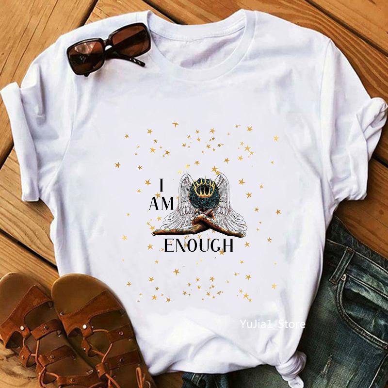 

I Am Enough Black Angel Teal Graphic Print Tshirt Women Crown Black Girl Magic T Shirt Femme 90S 00S Aesthetic Clothes T-Shirt XXXL білий