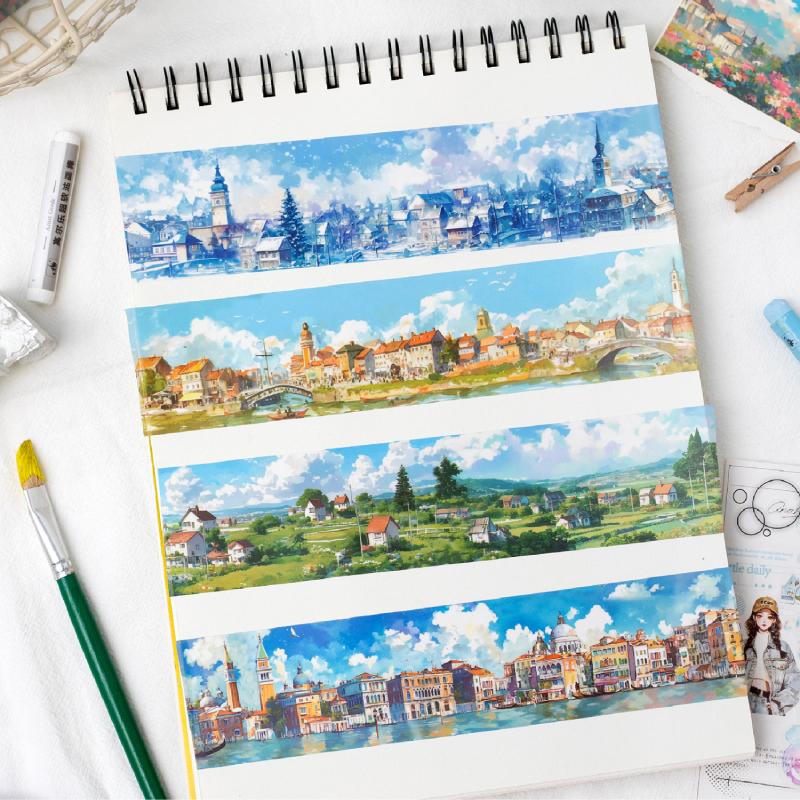 6 Stile 5cm * 200cm/Rolle Reisezeit-Thema Schöne Landschaft PET-Klebeband DIY Handgemachte Materialien Scrapbooking Hintergrunddekoration