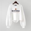 Women's 2023 Spring/Autumn Thin Loose Round Neck High Waist Short Sweatshirt with Back Slit