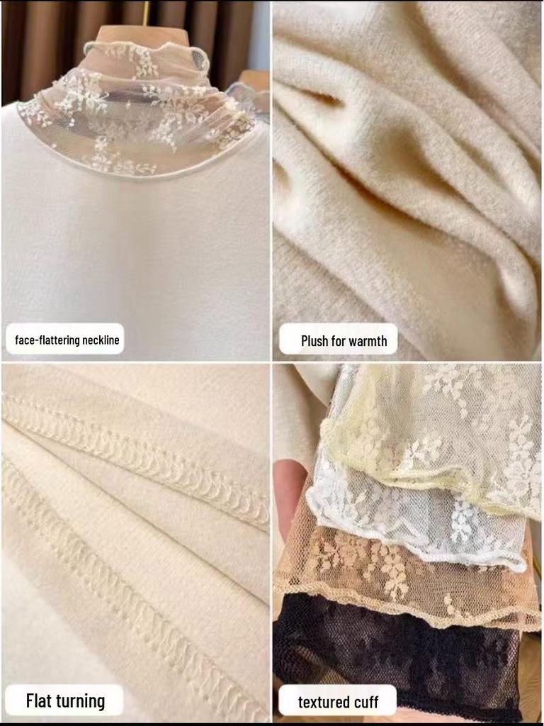 Women's Slimming High Neck Lace Layering Top - Stylish, Warm, and Versatile for Autumn/Winter