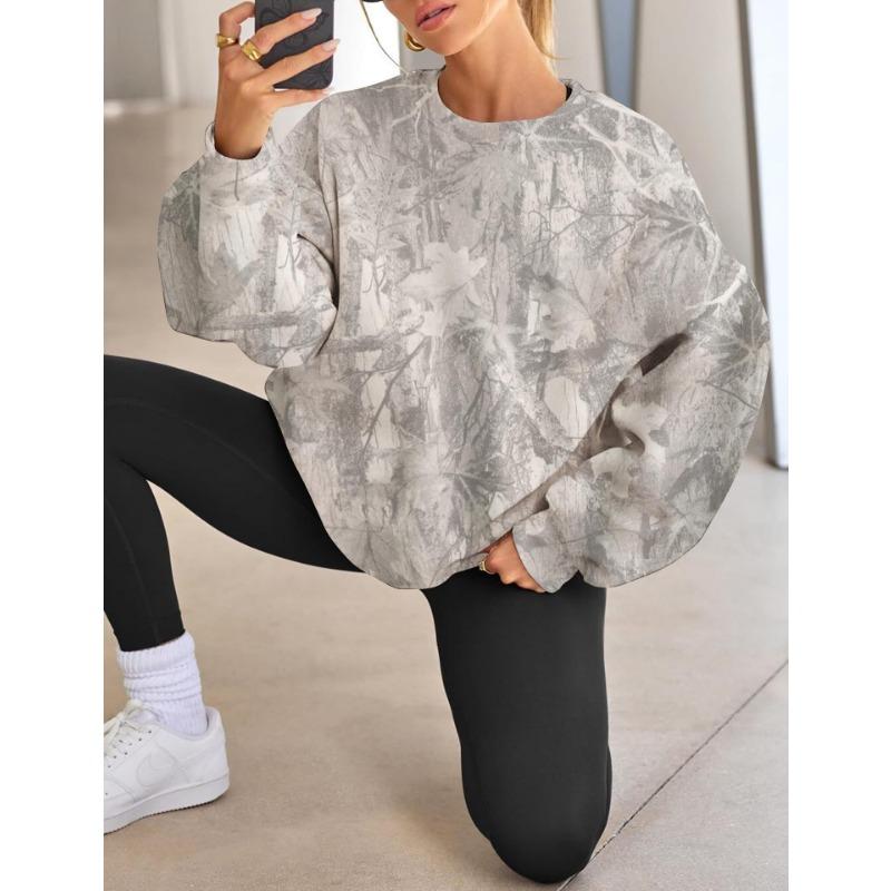 Women Tree Print Crew Neck Loose Long Sleeve Casual Fashion Sweatshirt