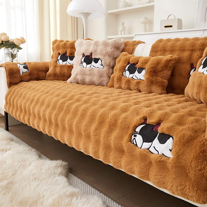 

1 шт. Плюшевая подушка для дивана из искусственного кролика, Любимая питомцем, Подходит для собак, Чехол для дивана, Плюшевый протектор для подушки сиденья, Пушистый нескользящий чехол для дивана 90*160cm
