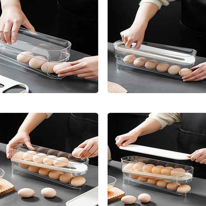 Egg Storage Box Bilayer Fridge Egg Storage Box Automatic Scrolling Refrigerator Egg Holder Organizer Egg Tray Eggs Dispenser