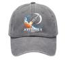 Washed Cotton Baseball Cap Vintage Style Soft Top Denim Hat with Printed Rocket and Moon Design Adjustable Closure for Casual Wear